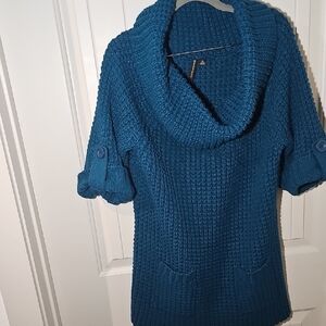 Susan Lawrence Teal Cowl Neck Sweater